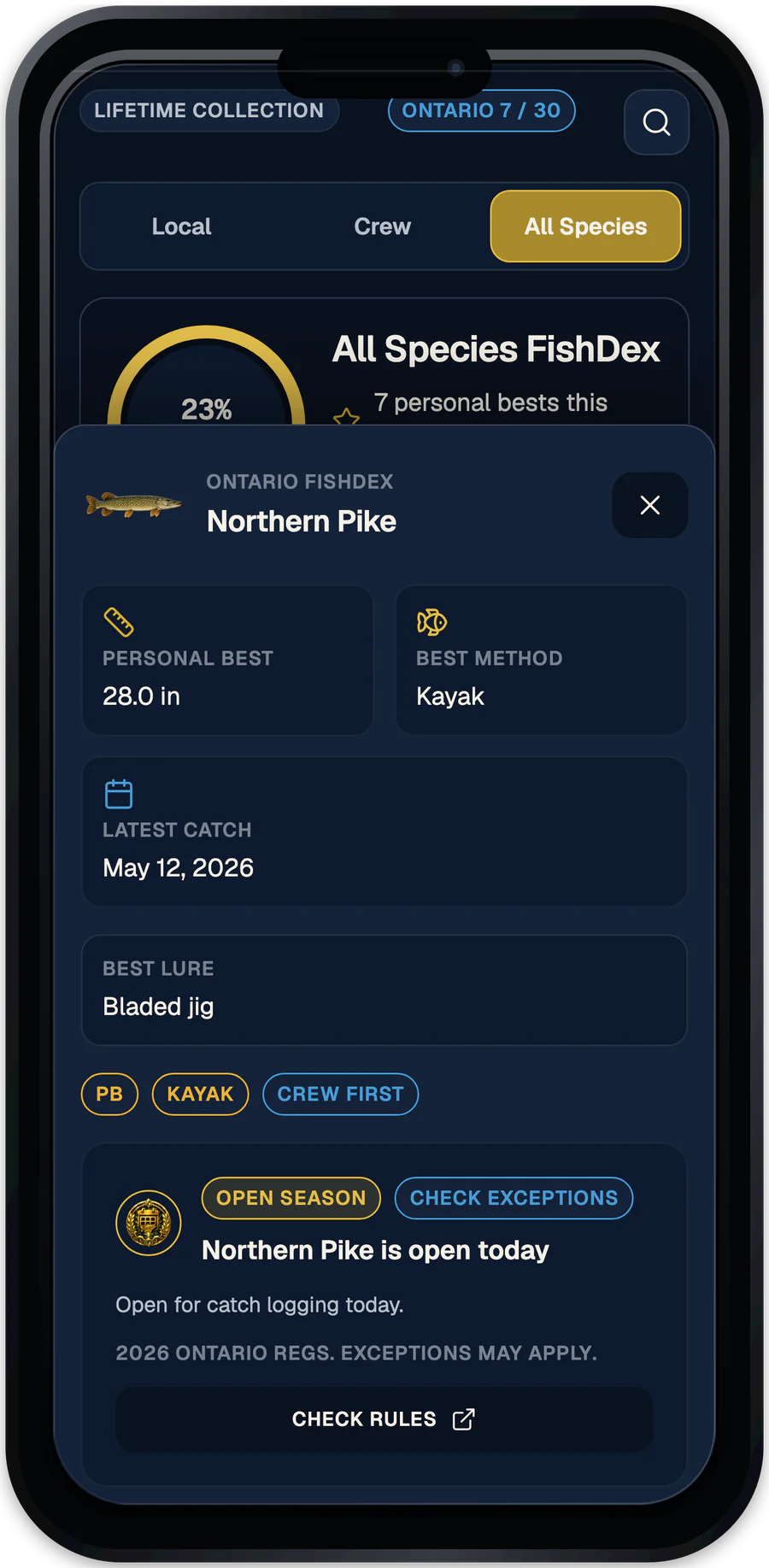 TackleDex Unlock the FishDex screen