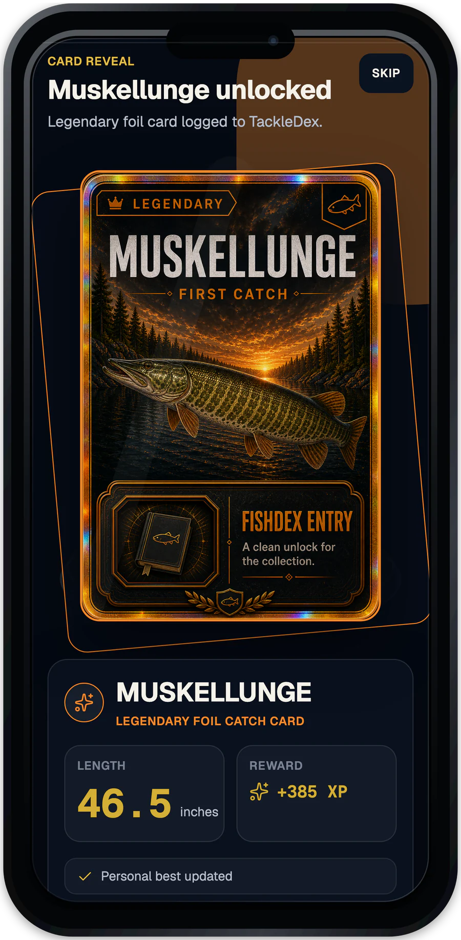 TackleDex Log the catch screen