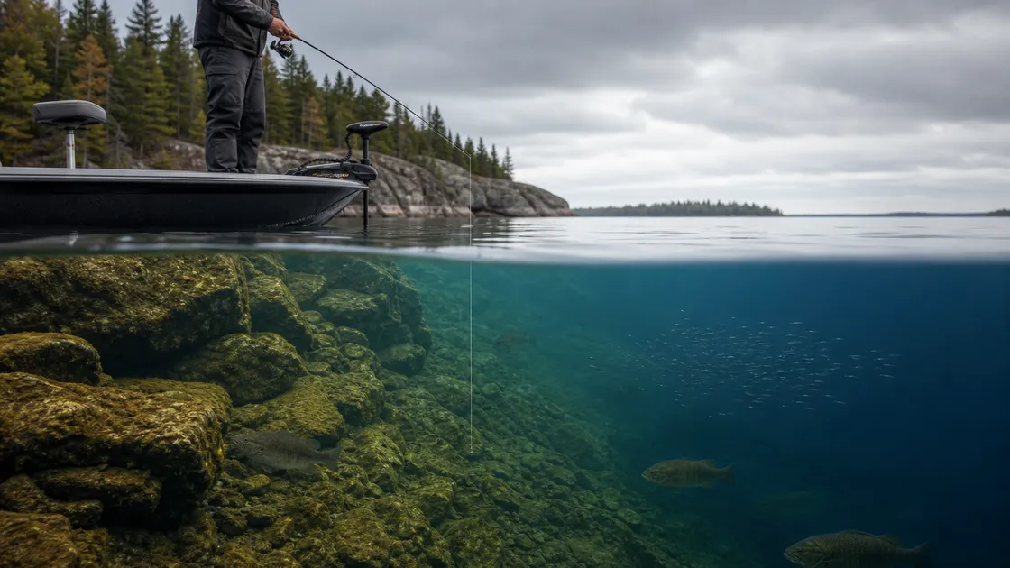 Ontario boat control over a deep rocky smallmouth edge