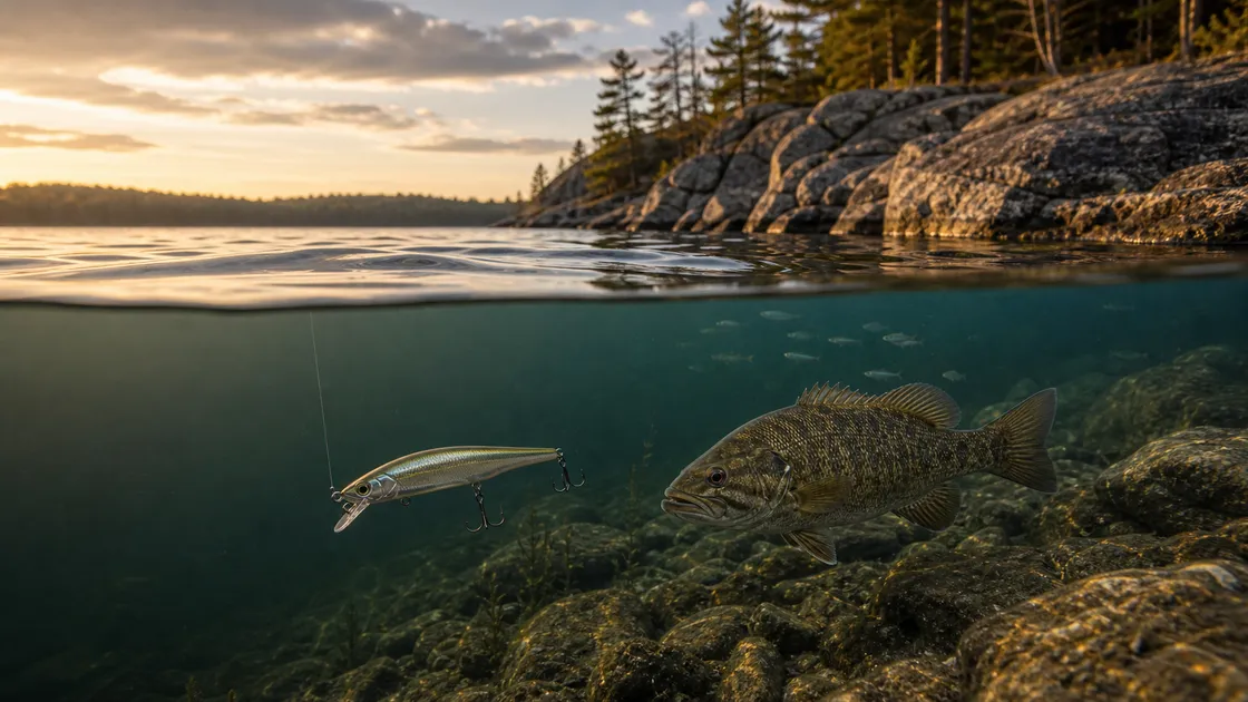 Suspending jerkbait in clear Ontario rocky smallmouth water