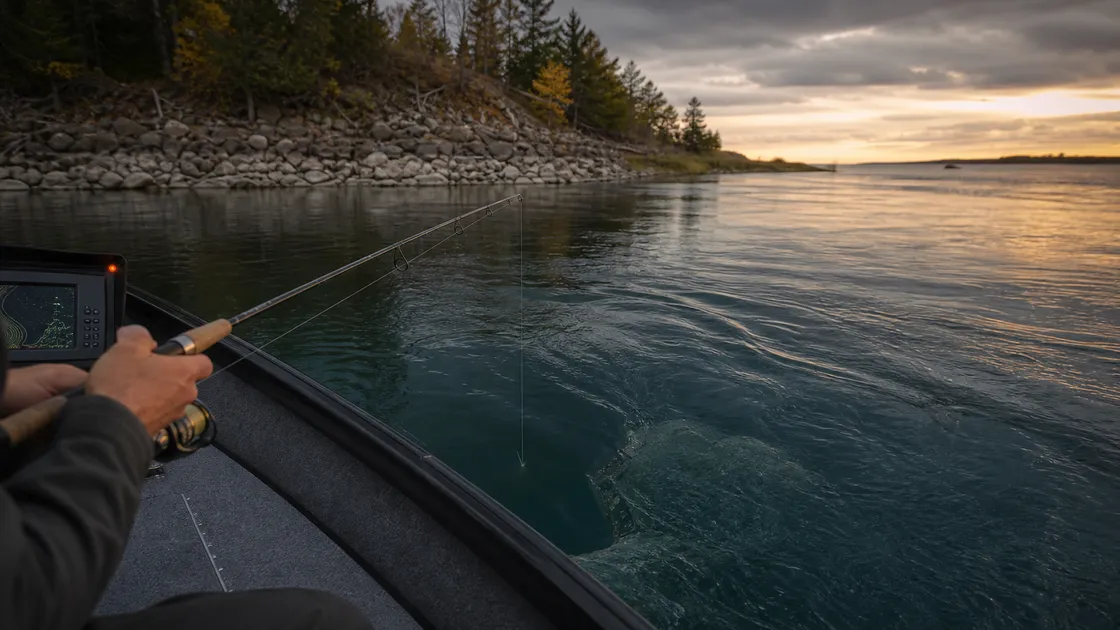Controlled jig line angle over an Ontario walleye breakline