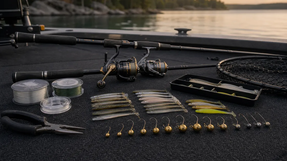 Jig and minnow walleye gear decision setup with rods reels lines jigs and fish-care tools