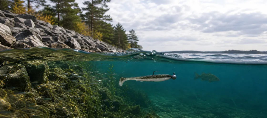 Ontario rock and weed edge where paddletail swimbaits fit for smallmouth