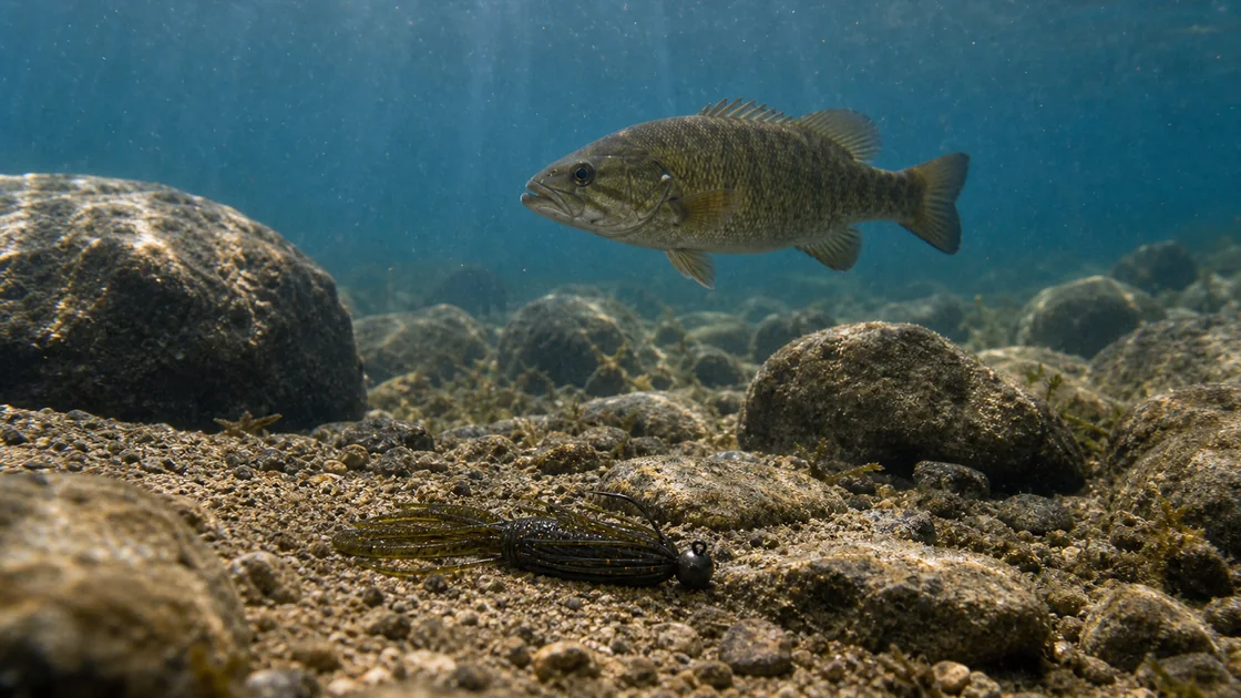 Tube jig worked over Ontario rock and bottom-contact smallmouth water