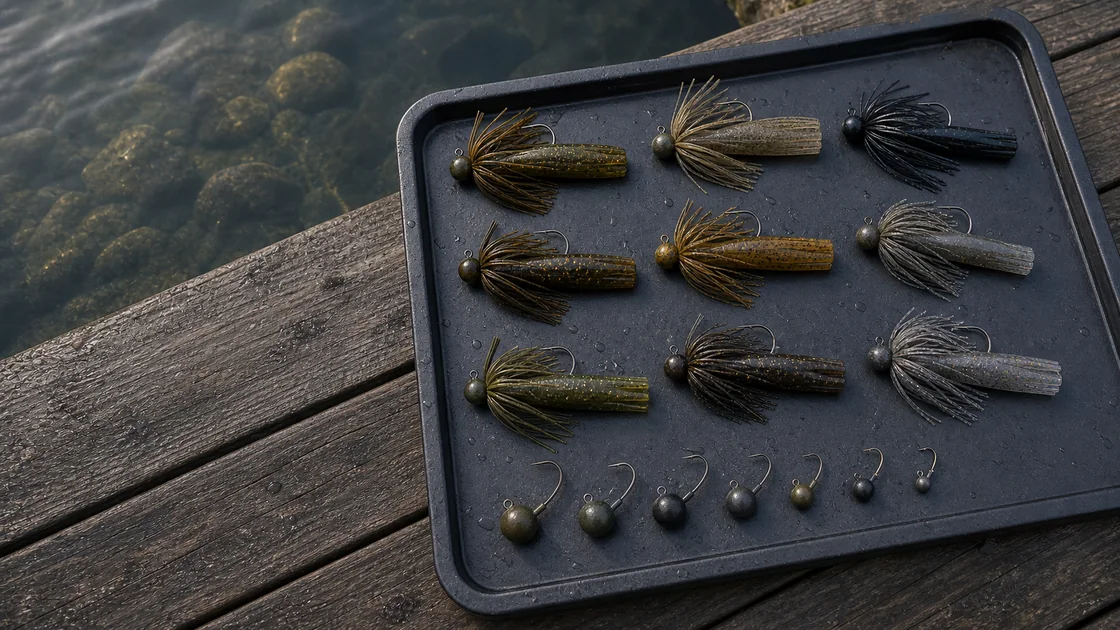 Ontario smallmouth bass tube jig habitat with hard bottom and clear water